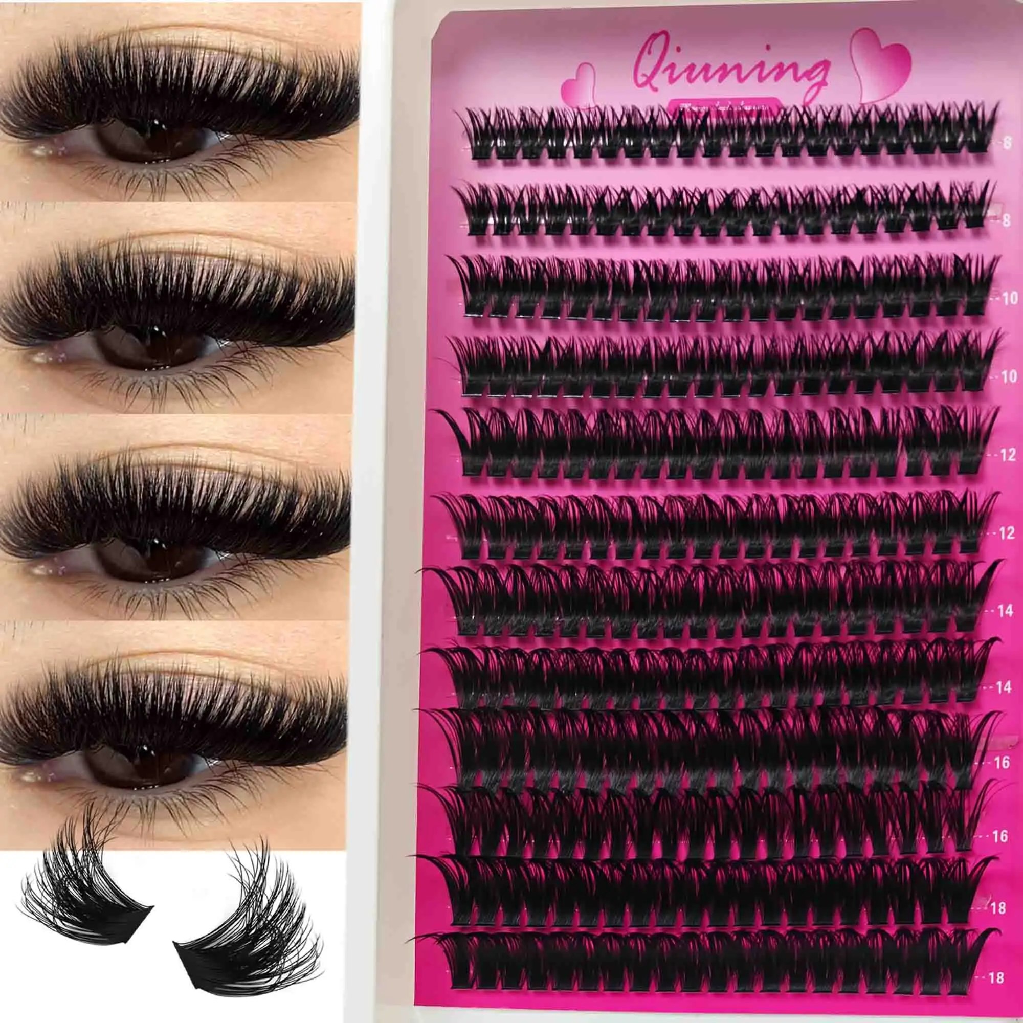 Pestañas Postizas QIUNING, Pestañas de Gato, Pestañas Individuales, Extensiones de Pestañas, Volumen, Pestañas Postizas Esponjosas, Maquillaje de Pestañas DIY