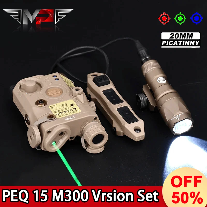 

Tactical PEQ-15 Red Green Blue Dot No IR Laser LED White Light M300A Flashlight Hunting scout light with dual control switch