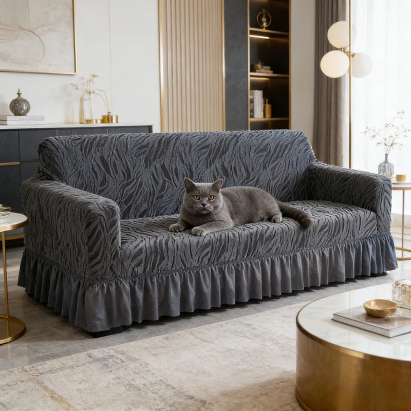 Thickened Cationic Skirt Style Sofa Cover Stretch Full Wrap Dustproof Sofa Protector 1/2/3/4 Seater Home Office Sofa Covers