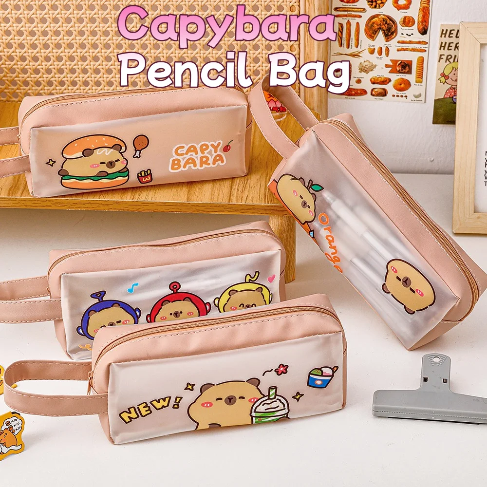 Cute Capybara Pencil Case Clear Transparent PVC School Supplies Bag Cosmetic Pouch Student Stationery Organizer with Zipper