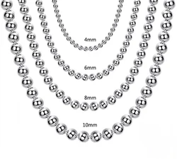 Collier boule lisse en argent regardé 925 pour hommes et femmes, perles, bijoux fantaisie, 4mm, 6mm, 8mm, 10mm