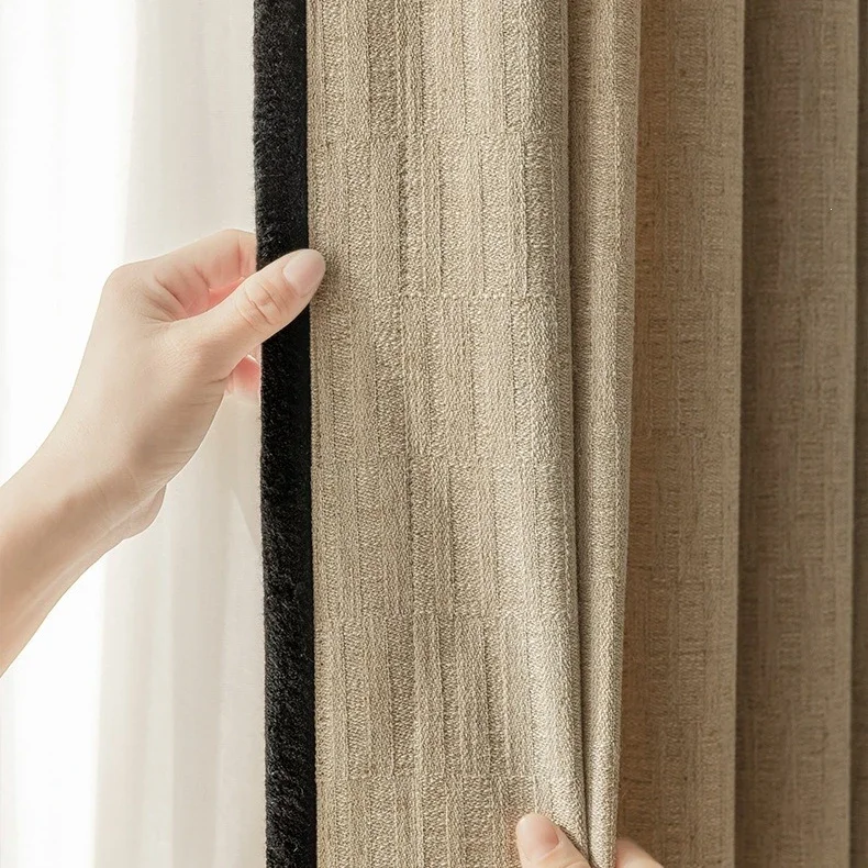Custom Size Linen Semi Shading Simple Chinese Style Light Transmitting Opaque Curtains for Living Dining Room Bedroom Window