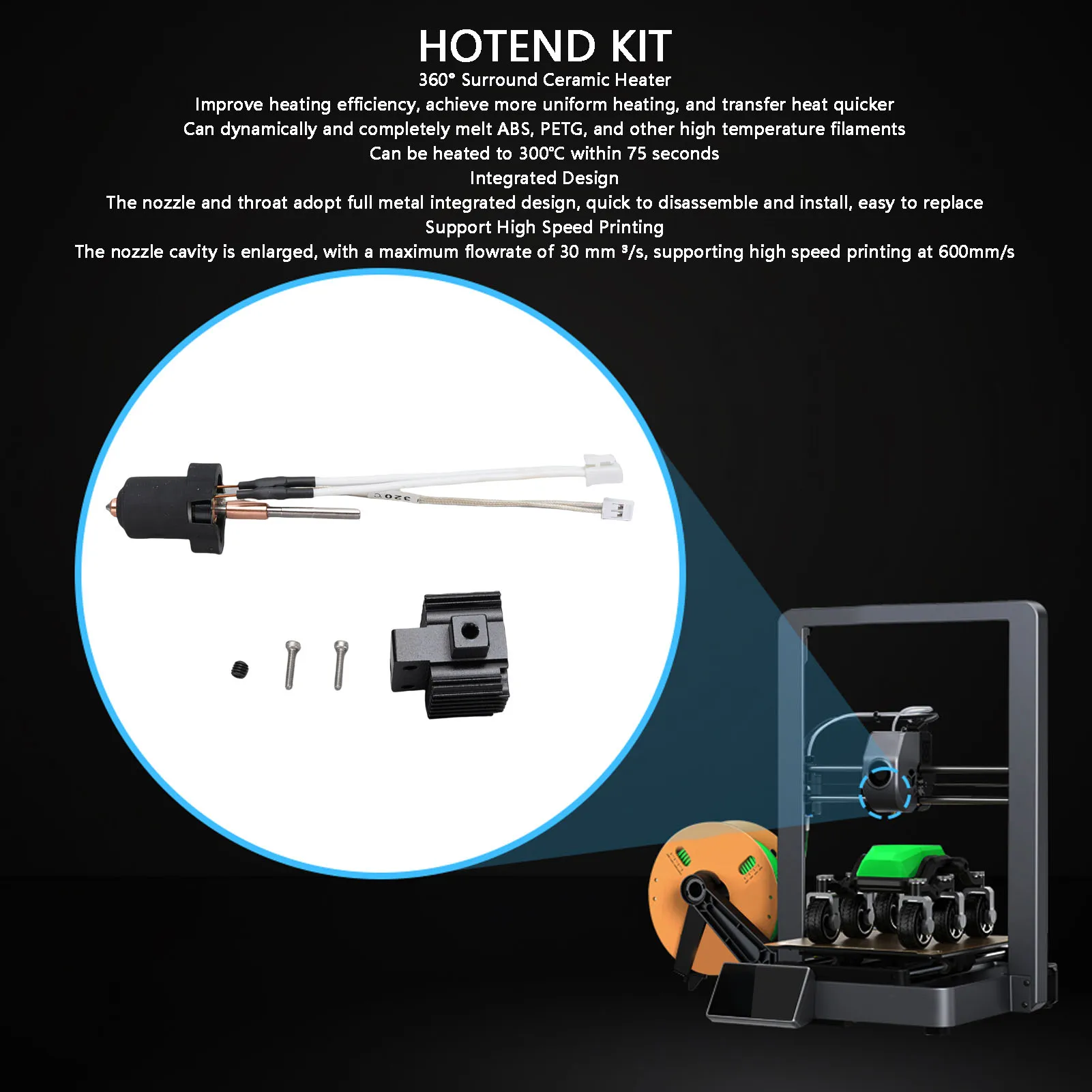 

3D-принтер Hot End Kit Комплект Hotend Сопло 0,8 мм 60 Вт Керамический нагреватель Быстрый равномерный нагрев для замены экструдера для Ender 3 V3