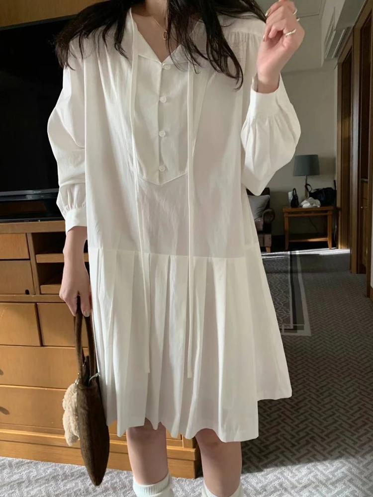 

Ele Plaid Belted Pleated Dr Women's Korean Sle Early Spring Loose Casual Slimming Midi Skirt A-Line Gown