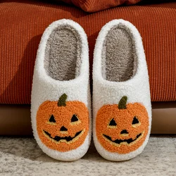 Women's Slippers Winter Halloween Funny Smile Pumpkin Indoor Cute Cartoon Slipper Bedroom Anti-slip Soft Causal Plush Shoes Gift