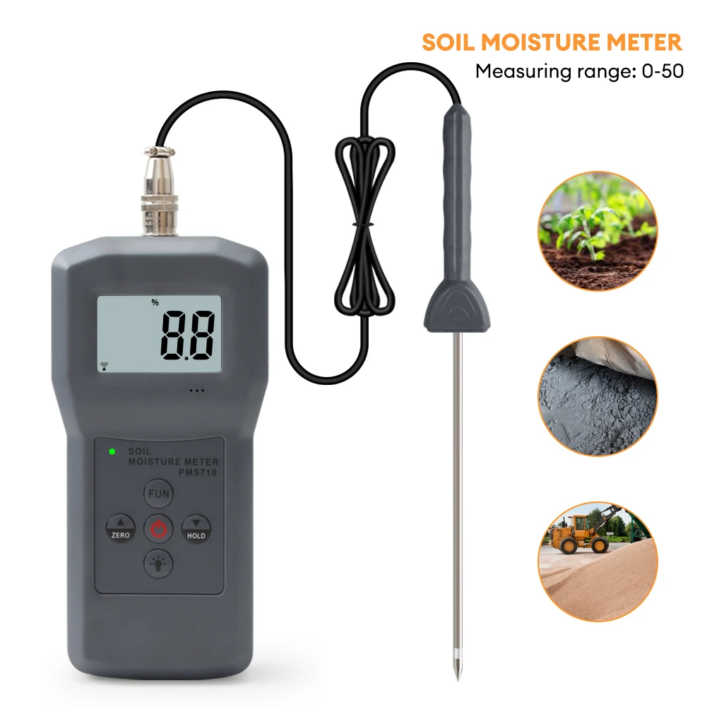 Yieryi Portable Digital PMS710 Soil Moisture Meter Probe Soil Moisture Analyzer for Concrete, River Sand, Soil, Gypsum Powder