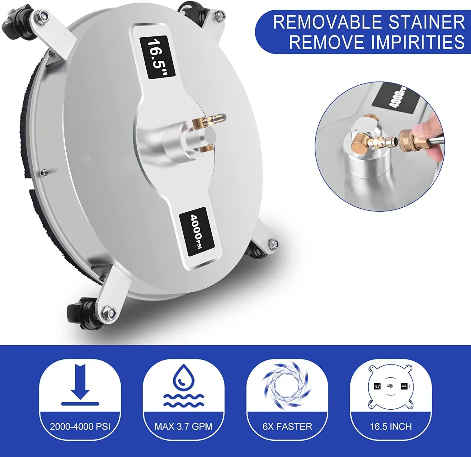 Durable Cleaning Machine High Pressure Stainless Steel Floor Scrubber 16.5-inch Surface Cleaner 4-wheel Floor Scrubber 4000psi