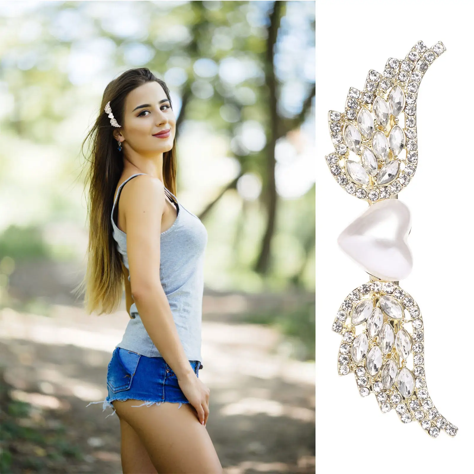 

Заколка для волос «Ангельские крылья», 1 шт., элегантная, из сплава, со стразами, свадебная, изысканная, очаровательная, с жемчугом