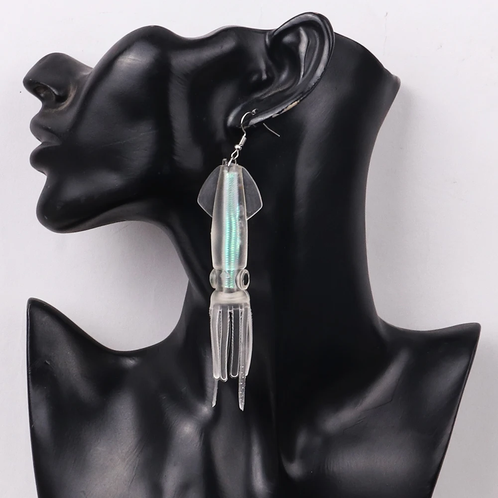 Noctilucence Color Tube Squid Drop Earrings for Women Giant Jelly Bionic Soft Lure Marine Animal Earring Fishing Lovers Gifts