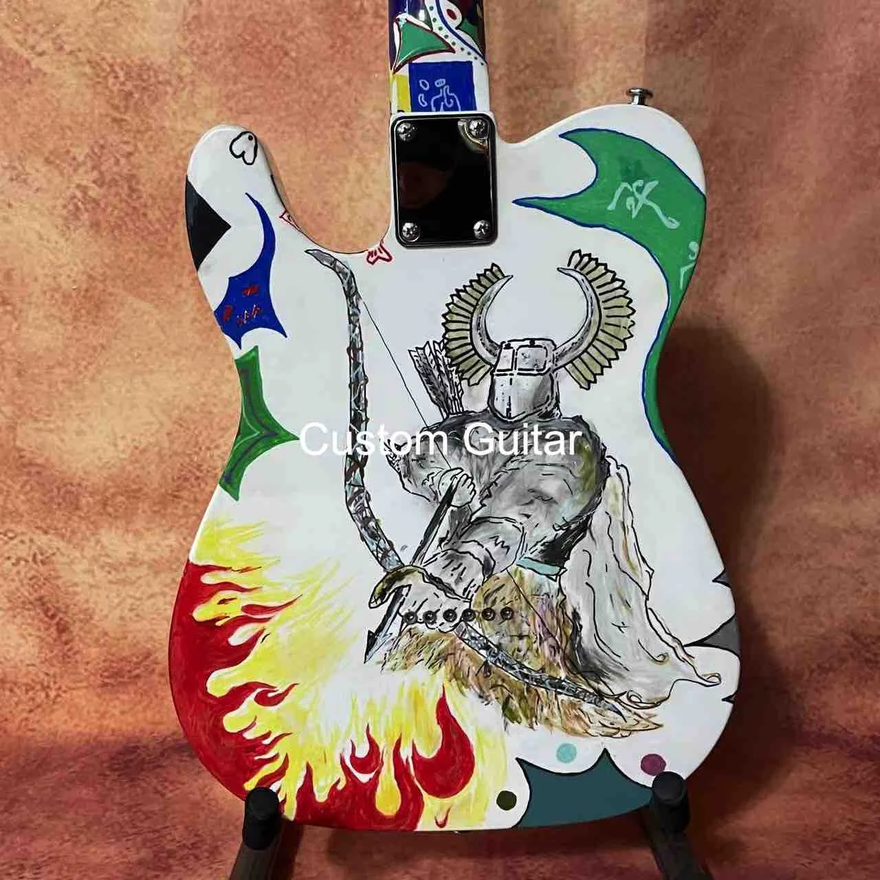 AMAZING Custom Hand Painted Vintage Electric Guitar Musical Instruments Fine Art Paintings