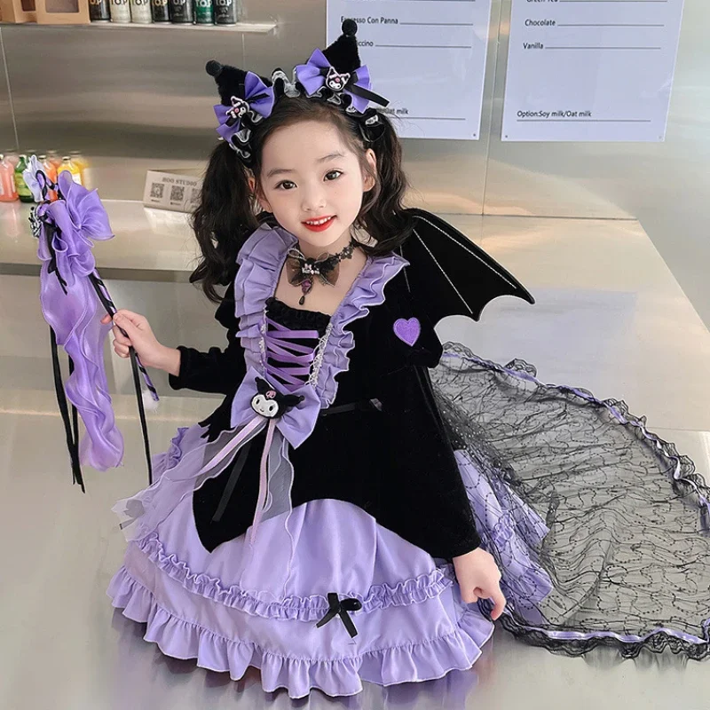 

Halloween Sanrio Kuromi Children's Lolita Dress Girls Kawaii Cartoon Maid Outfit Cosplay Costume Princess Dress Festival Gifts