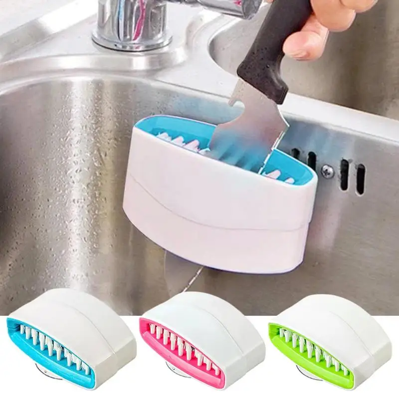 Reusable Sucker Cutlery Cleaner For Knife Fork Spoon Chopsticks Detachable Vegetable Fruit Cleaning Brush Kitchen Accessories