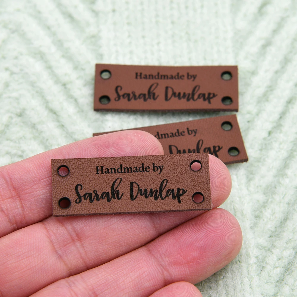 Sewing Tags, Leather Labels, Genuine Leather Knitting Labels, Tags For Handmade, 0.59x1.57 Inches, Laser Engraved, D574