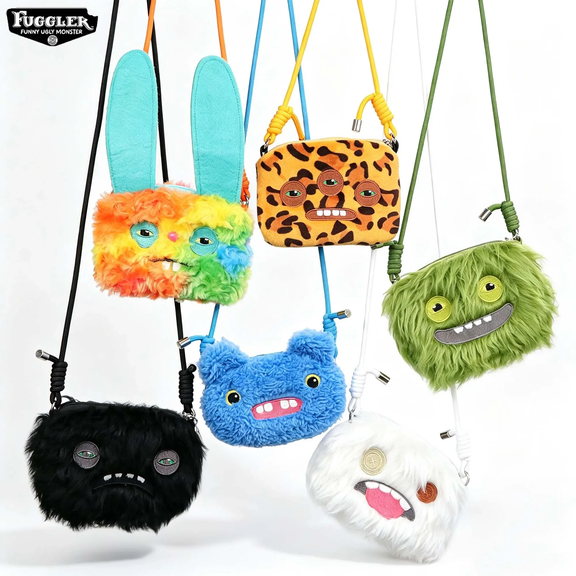 Fuggler Ugly Tooth Monster Mini Fluffy Crossbody Bag Cute Plush Fugg Purse Wallet Girls Cartoon Animal with Chain Strap 13-15CM