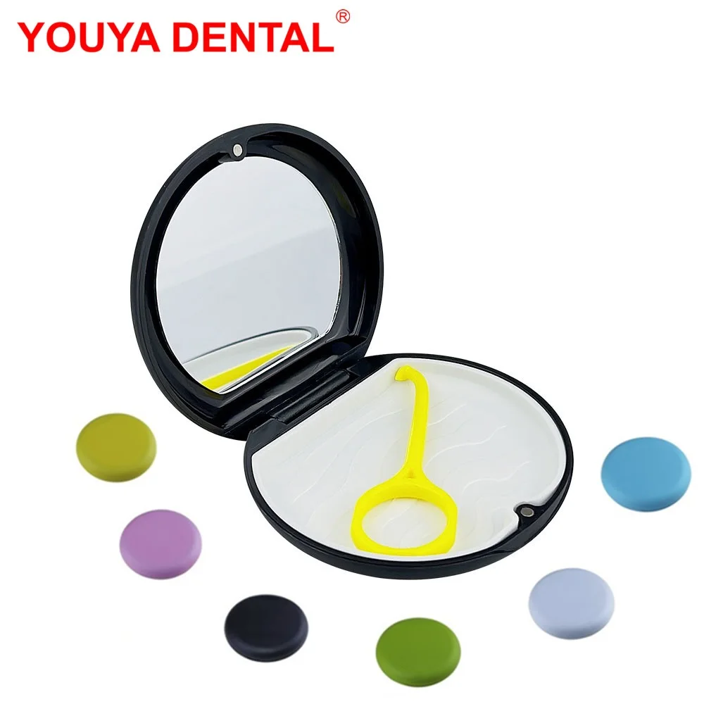 1pc New Orthodontic Case Dental Retainer Box Fake Teeth Denture Case With Mirror False Tooth Brackets Storage Container 6 Colors