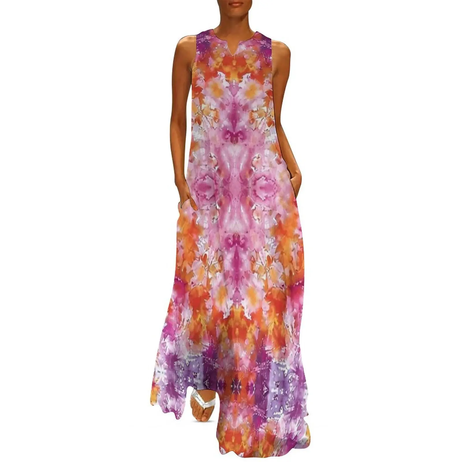 

Beautiful Colorful Bleach Tie Dye Pattern - Purple Long Dress summer clothes for women Beachwear