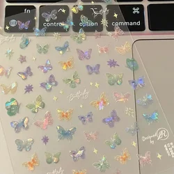 Vlindervleugel Streamer Laser Stickers Geavanceerde Reliëf Nail Art Stickers Kleurrijke Vlinder Fee Stickers