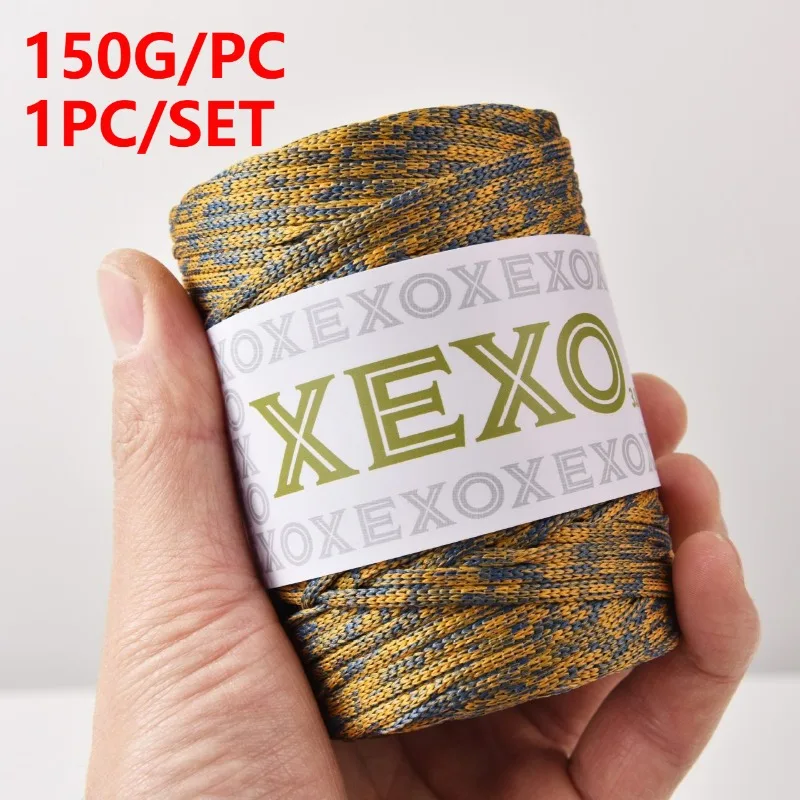 

150G 1PC 90M 3MM Flat Polyester Braid Yarn Mixed-color Polyester Crochet Thread for Crochet Knitting Bags Hats Seat Cushion