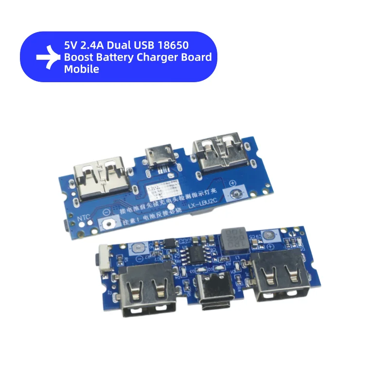 Powerbank-Modul Dual USB 5V 2.4A Micro Type-C für 18650 Lithium-Akku Lade- und Schutzplatine mit LED-Anzeige DIY