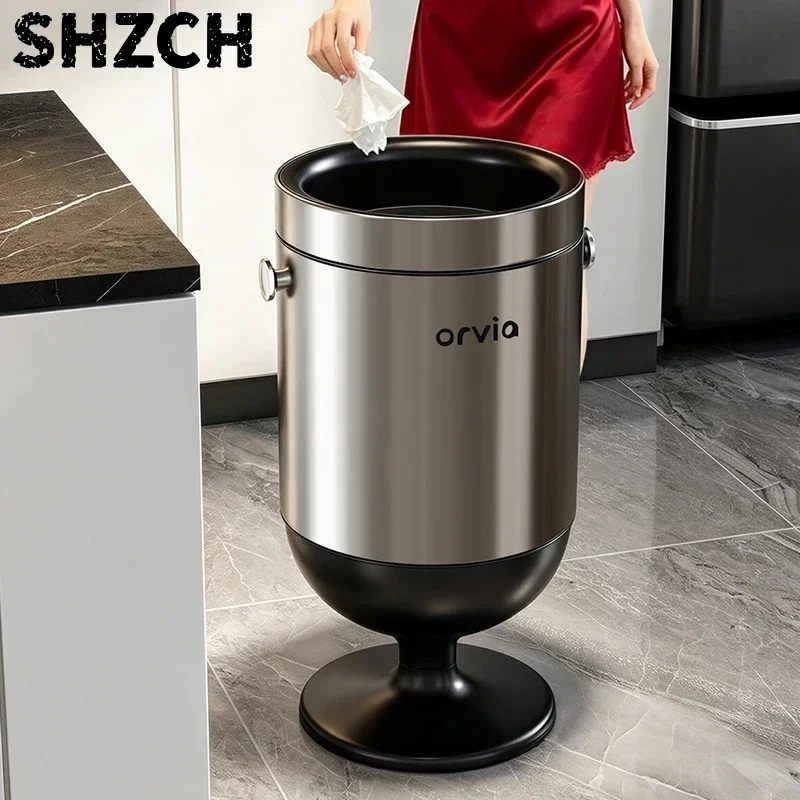 2026 new stainless steel trash can household bathroom living room kitchen office trash can