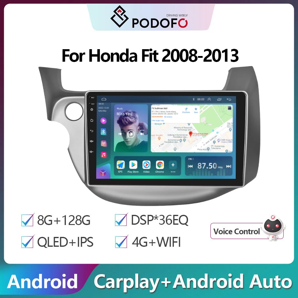 

Podofo 2Din Android Car Radio Multimidia Video Player For Honda Fit 2008-2013 GPS Navigation 2din Carplay Auto Stereo