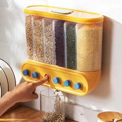 Kitchen Containers Wall Mounted Cereals Dispenser Sealed Food Can Storage Tank Transparent Press Cereals Bean Organizer Box