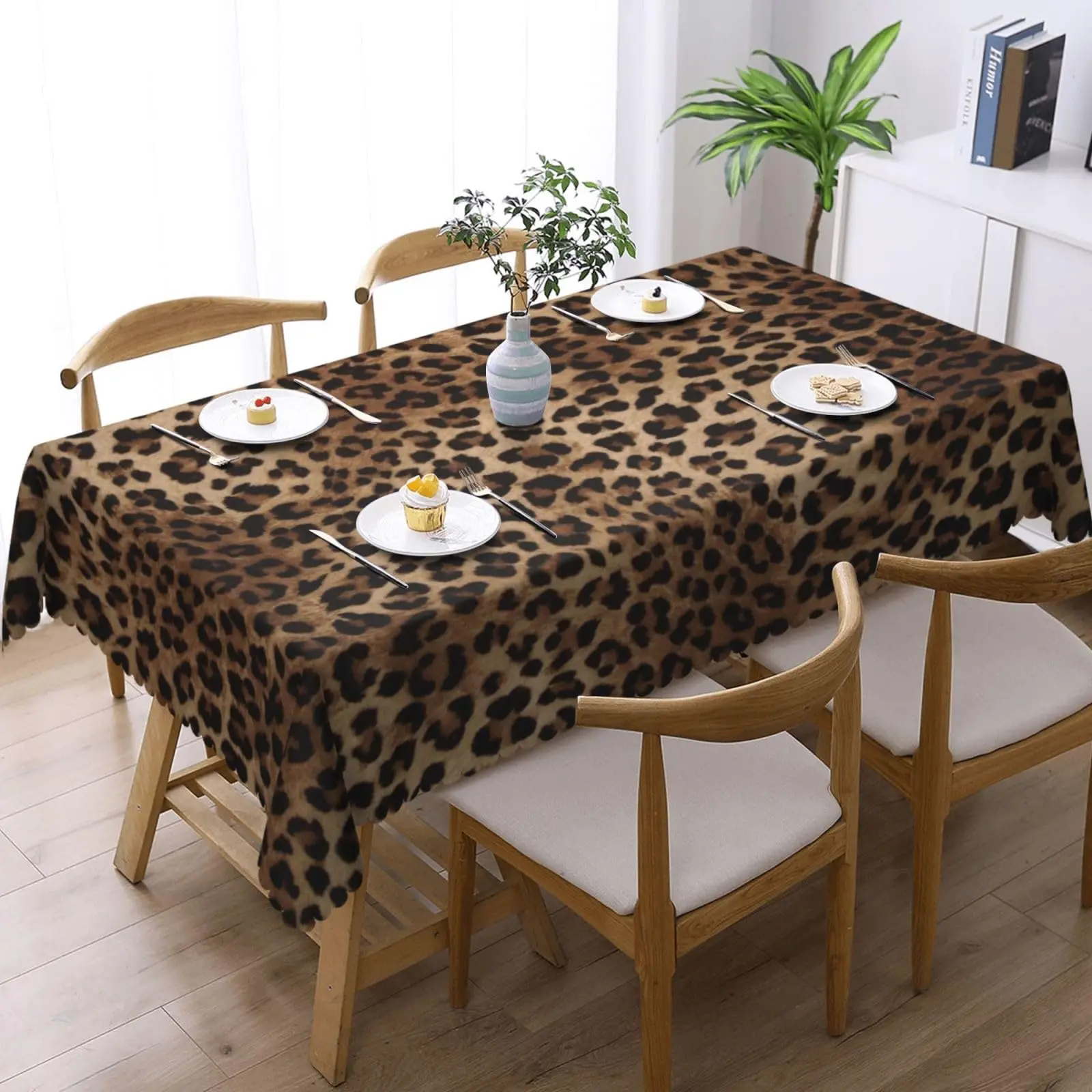 Brown Leopard Tablecloth  Black Cheetah Skin Wild Animal Print Rectangular Washable Table Cover Rectangle Table Cloth for Party