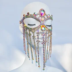 Belly Dance Face Accessories Exotic Exaggerated Tassel Mask Veil Sexy Women Colorful Crystal Mask Headband Chain Prom Jewelry