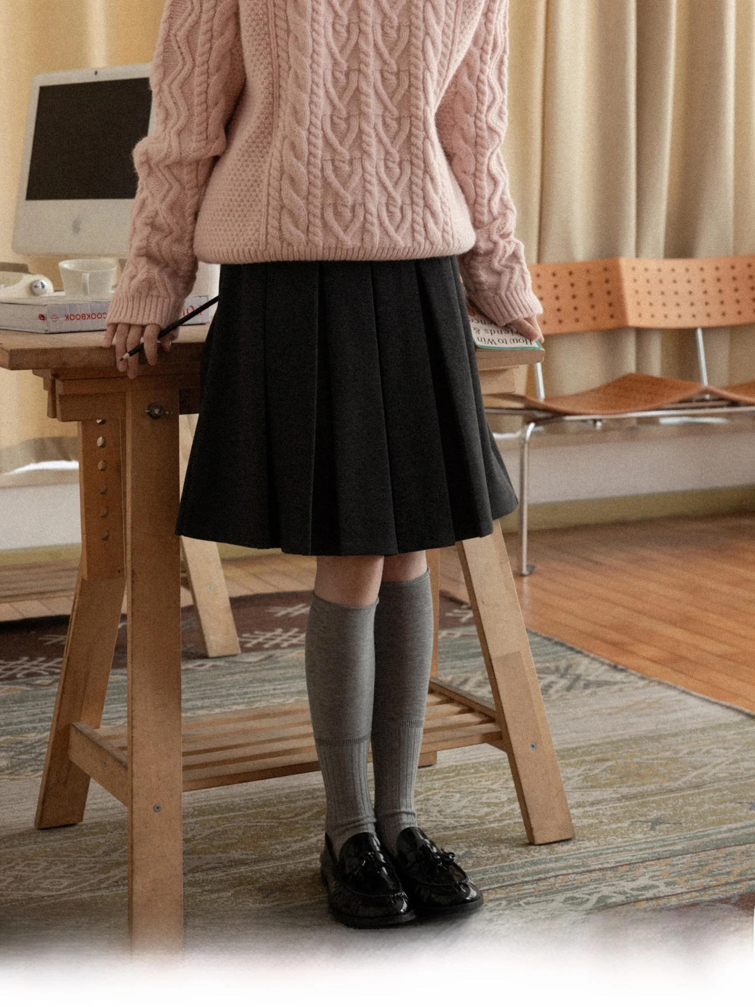 

ay High Waist A-Line f Skirt Women's Winter Faion Versatile Pleated Skirt Casual Sle Warm Polyester Blend High Waist