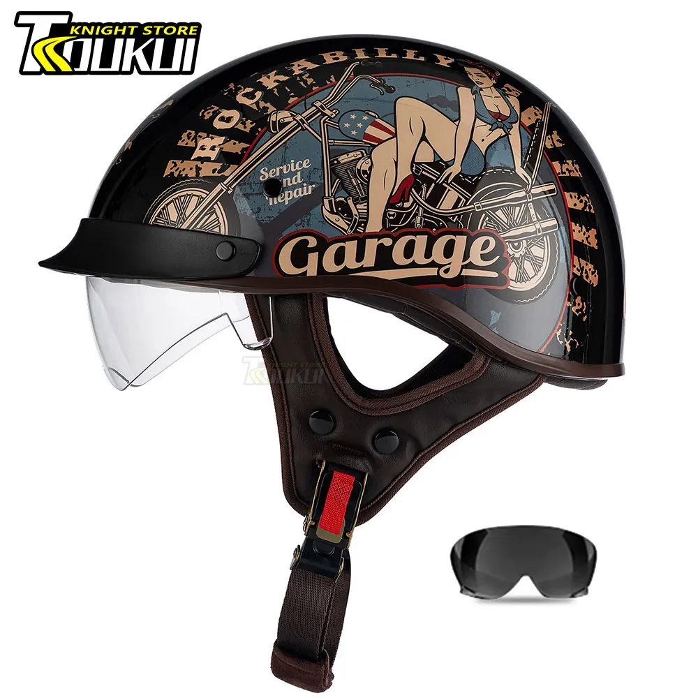 

NEW Helmet Motorcycle Moto Retro Helmet Half Face Multiple Patterns DOT Certification Men Women Scooter Motorbike Equipment