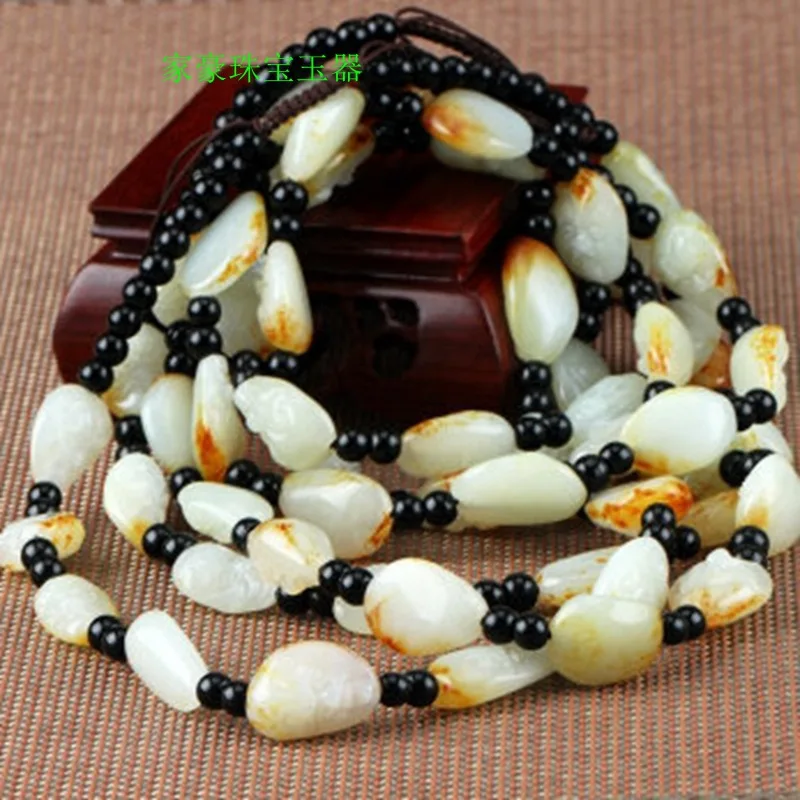 Hetian Jade Pebble Eighteen Disciples of the Buddha Necklace for Men