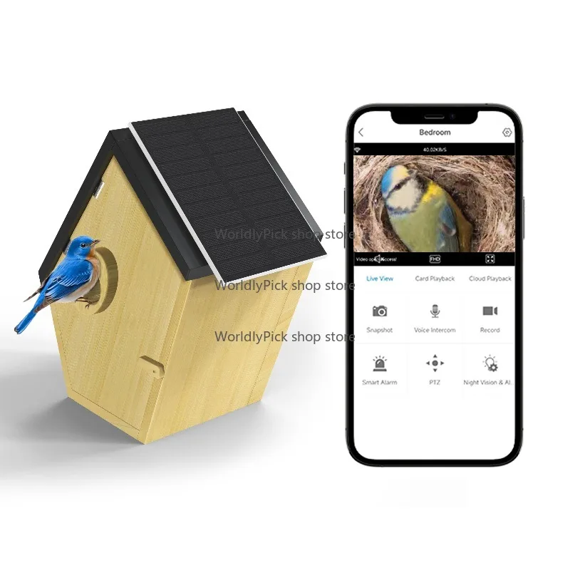 HDカメラ付きバードハウス アプリ通知 バードハウスに巣があると自動で写真と動画を撮影 バードハウスカメラ 野鳥愛好家向け