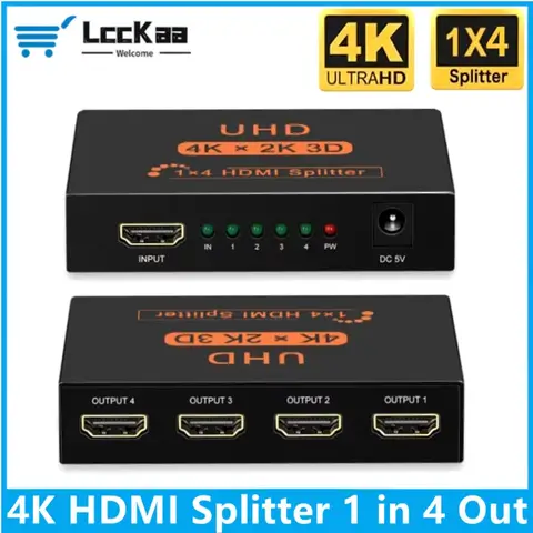 HDMI 호환 분배기, HDTV DVD PS3 Xbox용 앰프 어댑터, 1 in 4 out, 1x4 풀 HD 4K 오디오 비디오 분배기