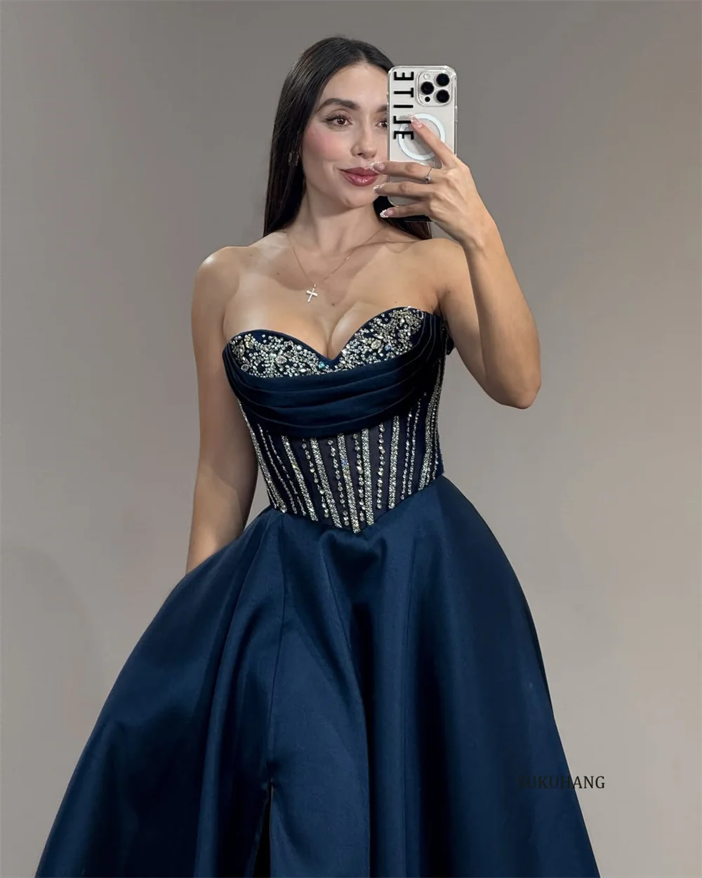 SUKUHANG Dubai Sweetheart Corset Kralen Vloerlengte Avondjurk Vestidos de noche Formele prom dress Aangepast