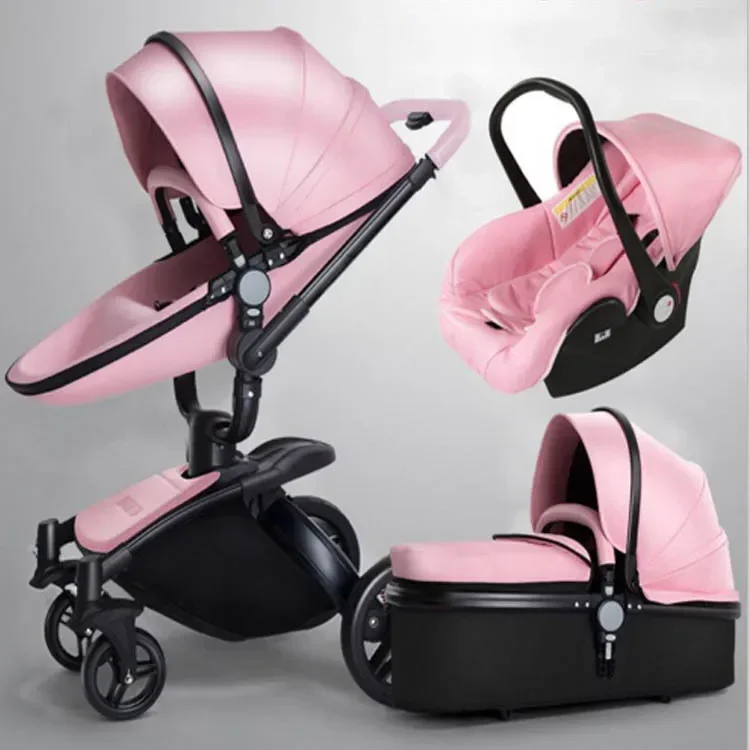 Chinese Aluminum frame leather cover en1888 aulon baby stroller 3 in 1 with car seat TS69