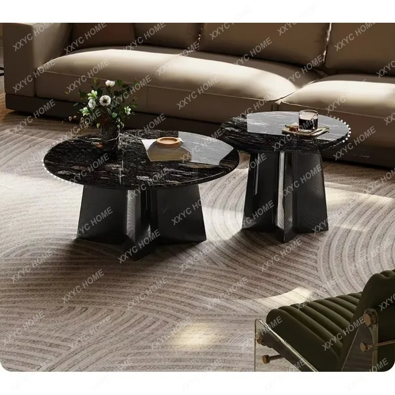 XX Natural marble coffee table  high-end living room luxury stone aquamarine round coffee table combination