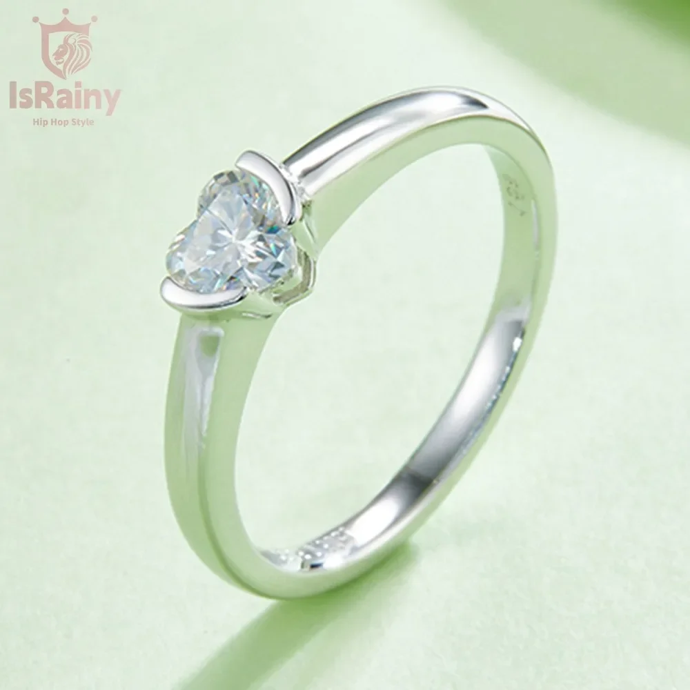 

IsRainy 925 Sterling Silver Heart Cut VVS D Colors 5MM Moissanite Diamond Wedding Engagement Rings For Women Fine Jewelry Gift