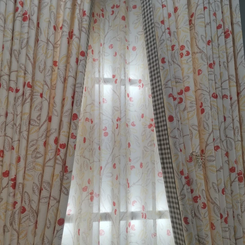 French Modern Minimalist Romance Curtain for Living Room Bedroom Dining Room Plant and Flower Curtain Printed Semi Opaque Window