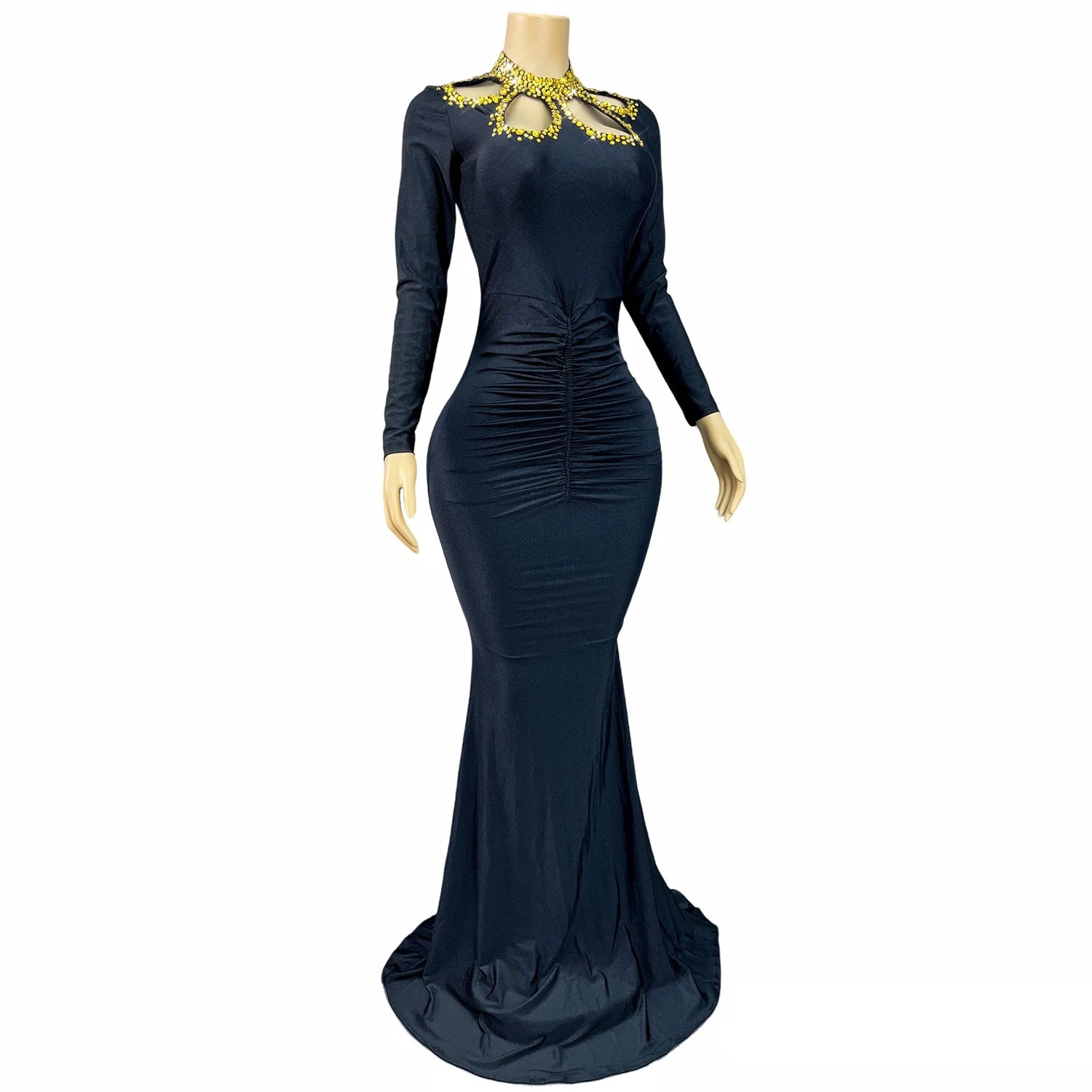 Mode Schwarz Feiern Meerjungfrau Kleid Frauen Sänger Zeigen Abend Outfit Nachtclub Party Festival Kleider Jazz Kostüm XS10222