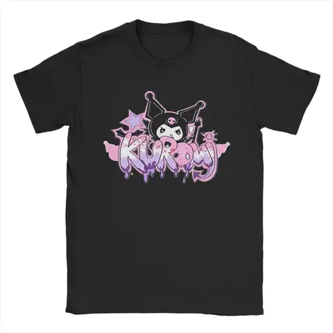 Kuromi 100% bawełniana koszulka dla mężczyzn Summer Awesome T-Shirts Crewneck Harajuku Tee Shirt Oversized Design Clothing