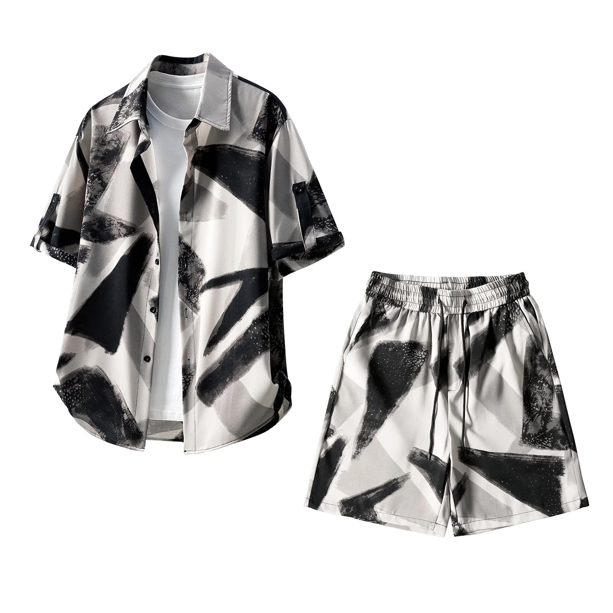 

Short-Sleeved Shirt + Shorts 2026 Men's Summer New Fashion Trend Loose High-Quality Comfortable And Breathable Casual Suit