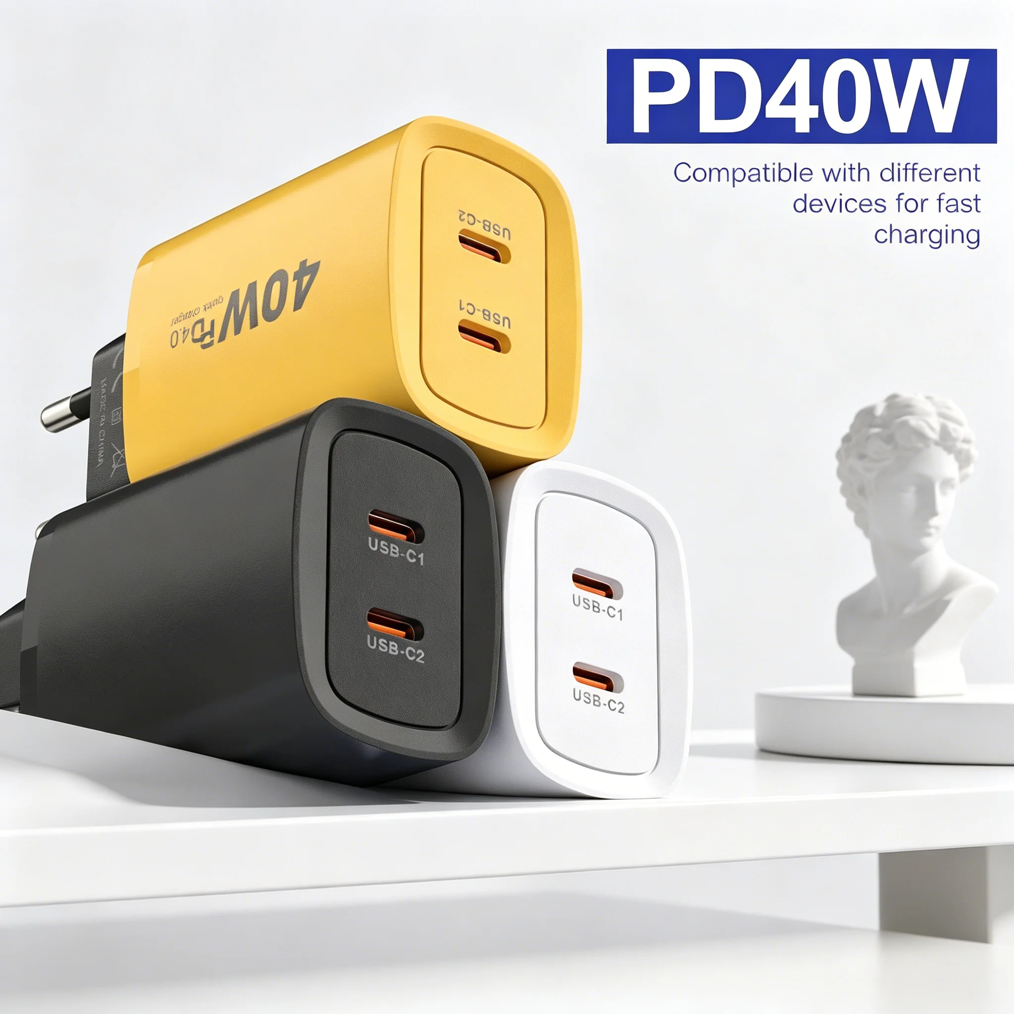 40W PD USB Fast Charger Type C Quick Charge 3.0 Power Adapter for iPhone 14 Pro Xiaomi Samsung Huawei USB PD Travel Wall Charger