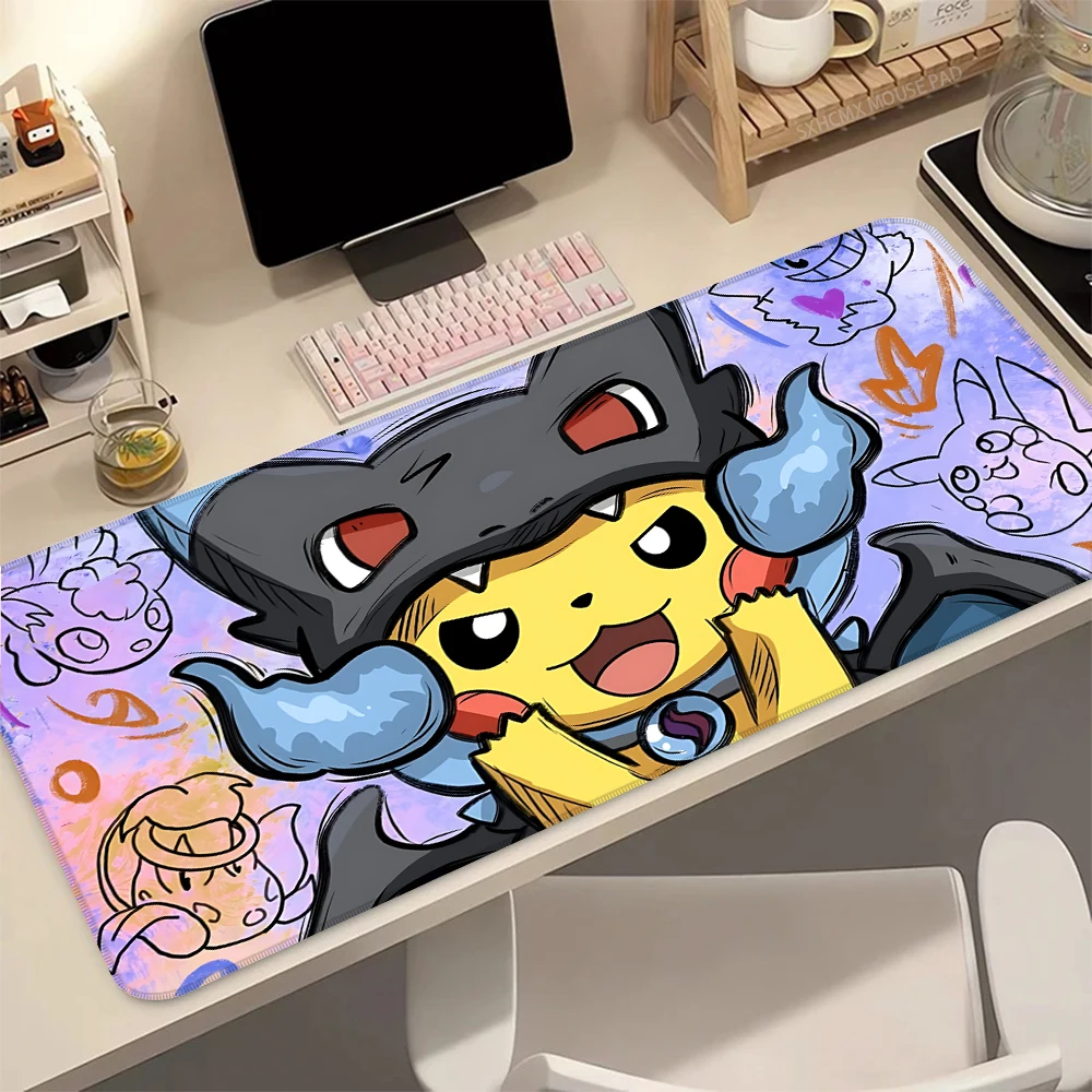 Kawaii großes Mauspad, Spiel-Gummi-Schreibtischunterlage, Computer-Tastaturunterlage, P-Pokemon Pikachu, 1000 x 500, Gaming-Zubehör, Teppich-Mauspad