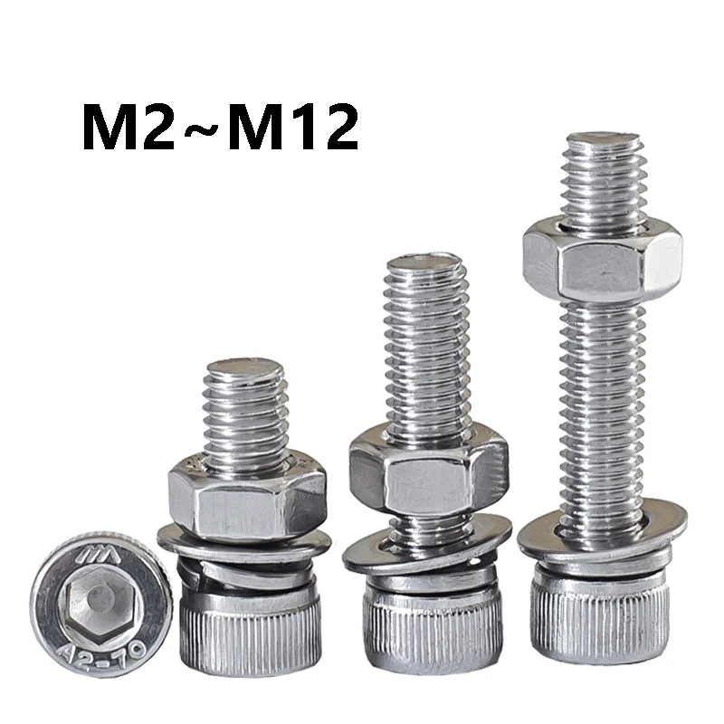 M2 M2.5 M3 M4 M5 M6 M8 M10 M12 Hex Socket Cap Head Sems Bolt Screw with Washer Nut 304 Stainless Steel Allen Screw