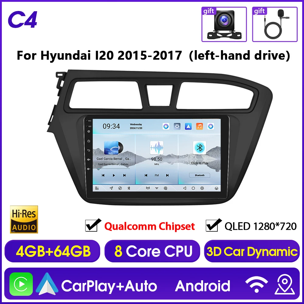 Hikity 8 Core Autoradio Voor Hyundai I20 2015-2017 Multimedia Videospeler Carplay 4G Wifi Gps Bluetooth Navigatie Fm Am