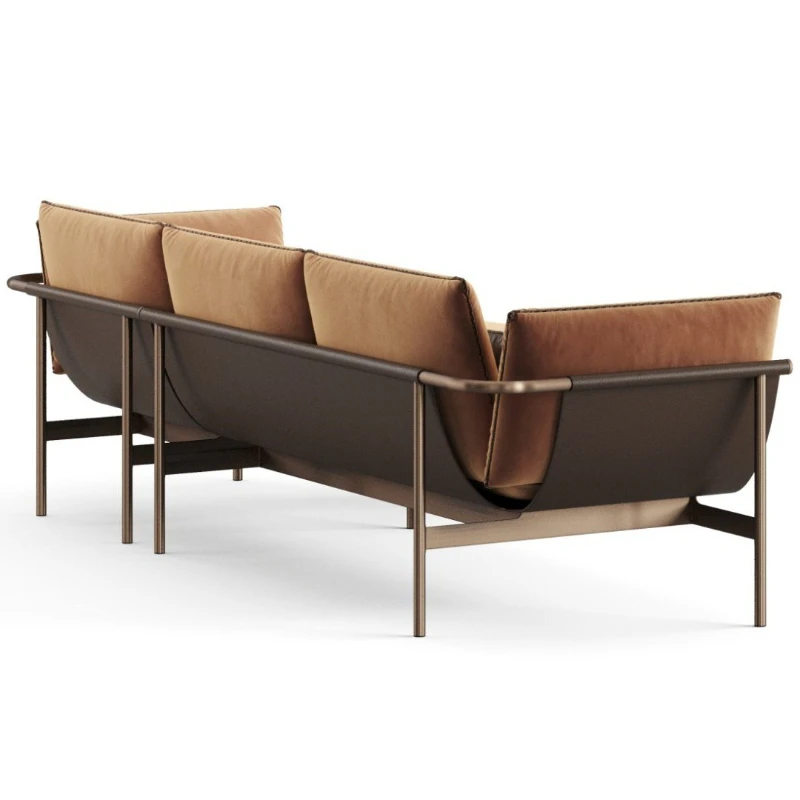 Italian light luxury metal three-person villa living room sofa designer Nordic small apartment saddle leather single sofa chair