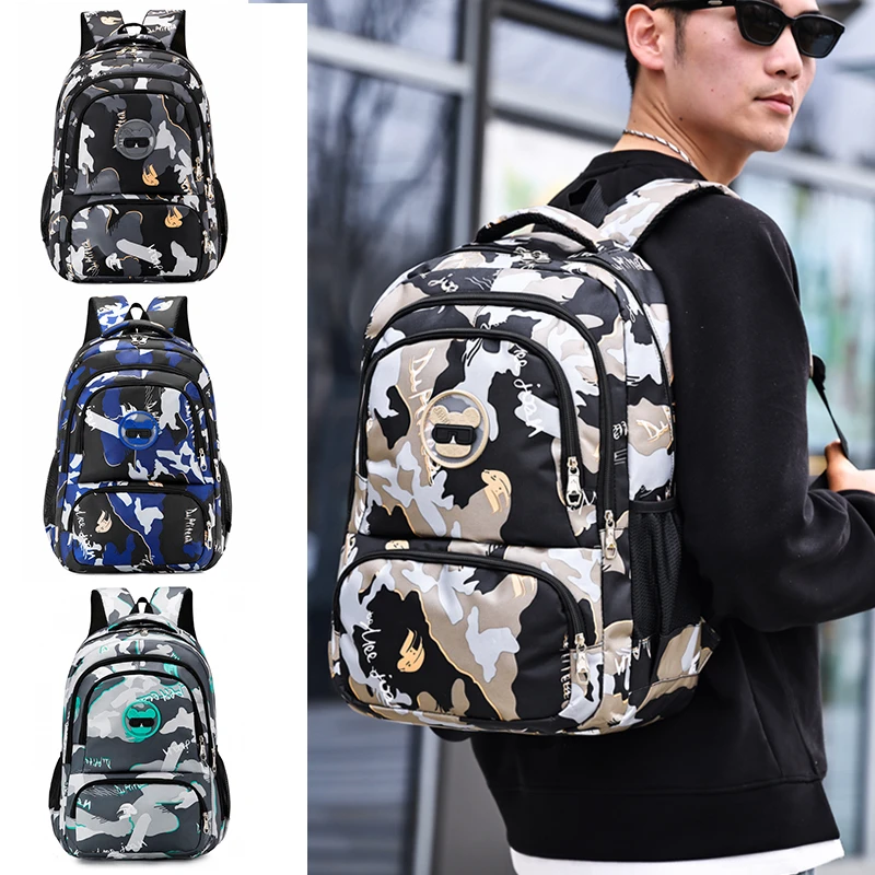 Water Resistant Camouflage Backpack Tactical Bag Nylon Tear Resistant Compartments Padded Straps Men Students Outdoor Daypack