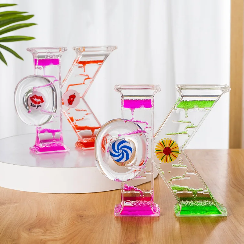 Liquid Motion Hourglass OK Shape Rotating Windmill Decompression Oil Drop Timer Child Relief Stress Toys Living Room Decorations