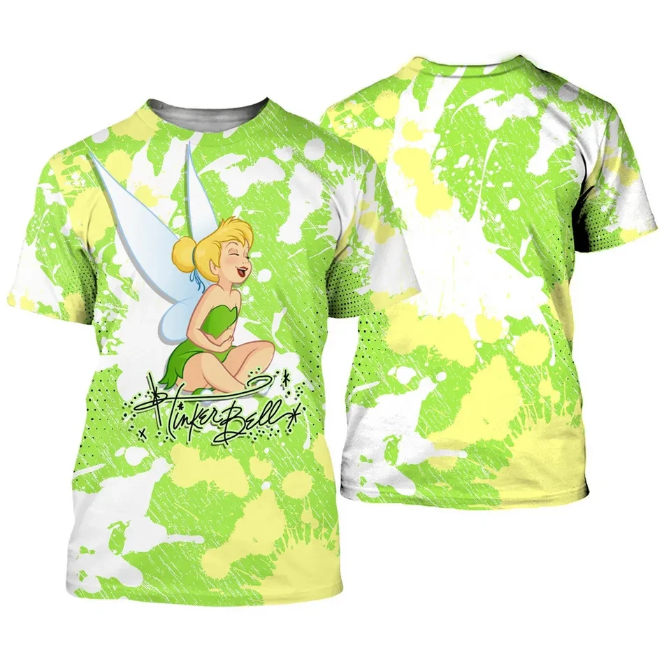 New 2024 Summer Men's 3D Printing Cartoon Tinker Bell Casual Short sleeved Women's Children's Sports Street Large Top