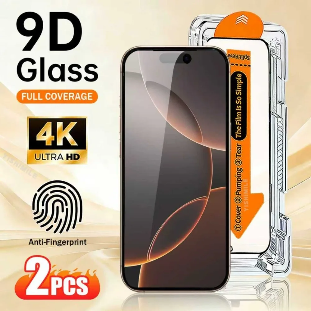 

2Pcs Full Cover Screen Protector for iPhone 17 16 15 14 Pro Max Air 17e 16e 15 14 Plus 13 12 11 Pro Dust Free Installation Glass